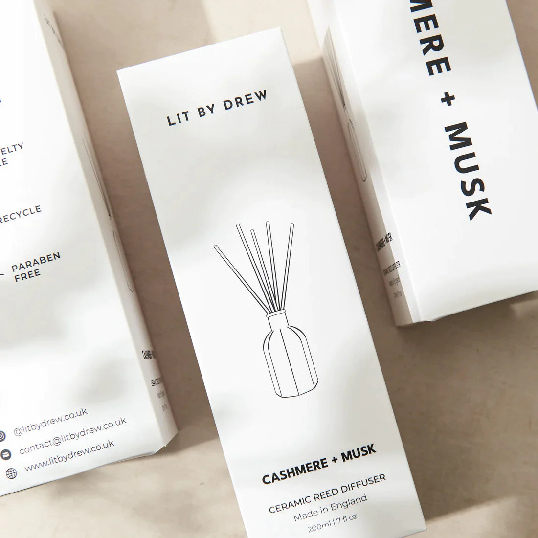 Box of a ceramic reed diffuser by Lit By Drew.