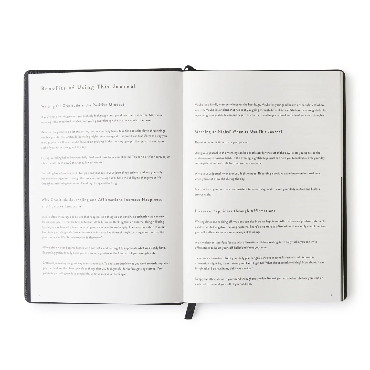 Benefits of journaling to write affirmations, gratitude statements, reflections, and notes.