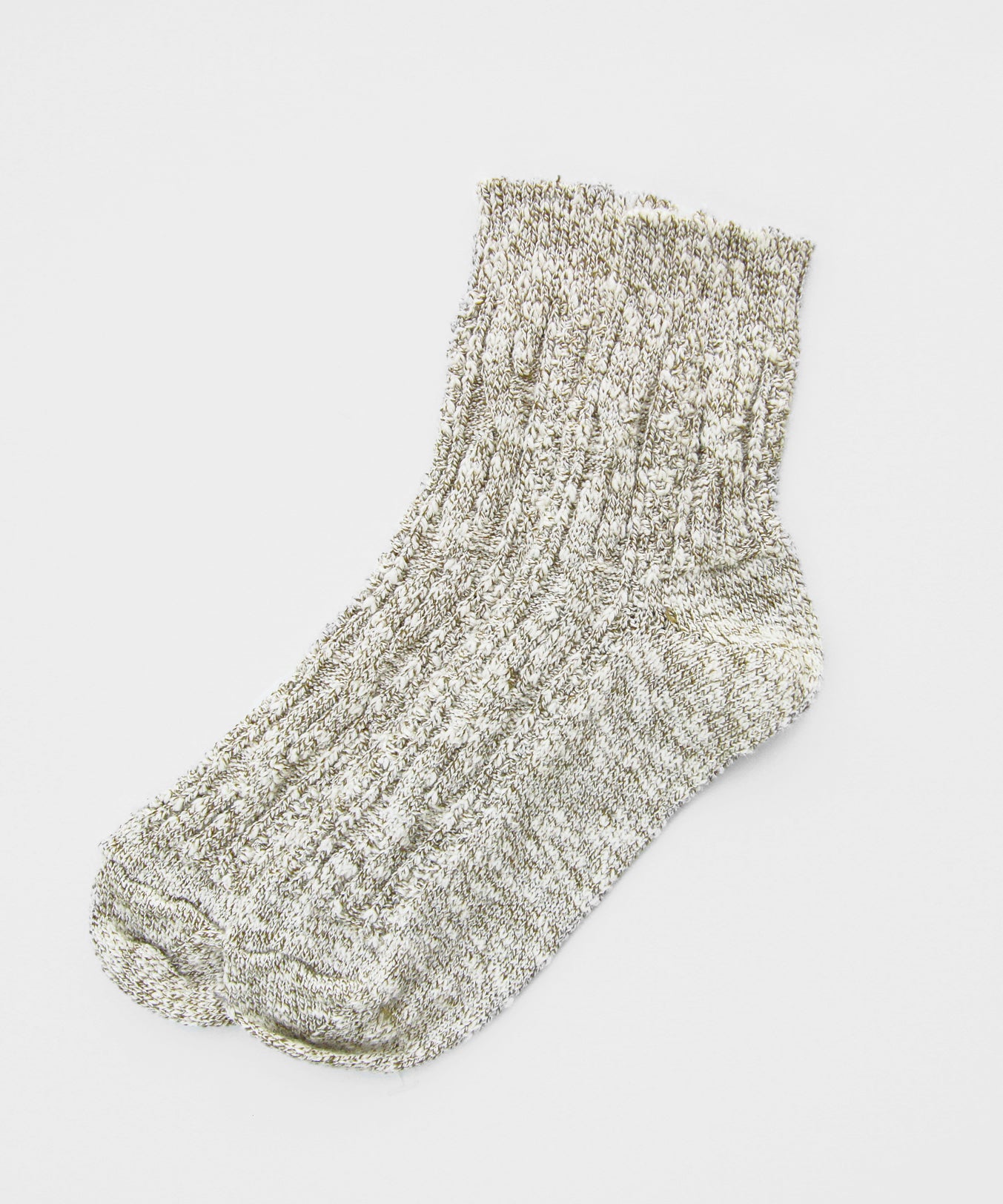 Cotton socks in khaki and white, by Okayok socks Canada.