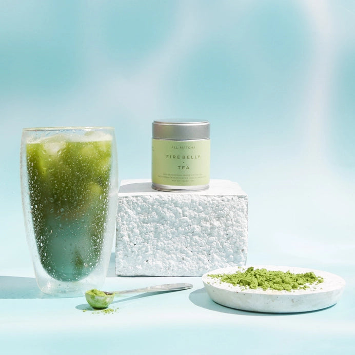 A cup of iced matcha green tea.
