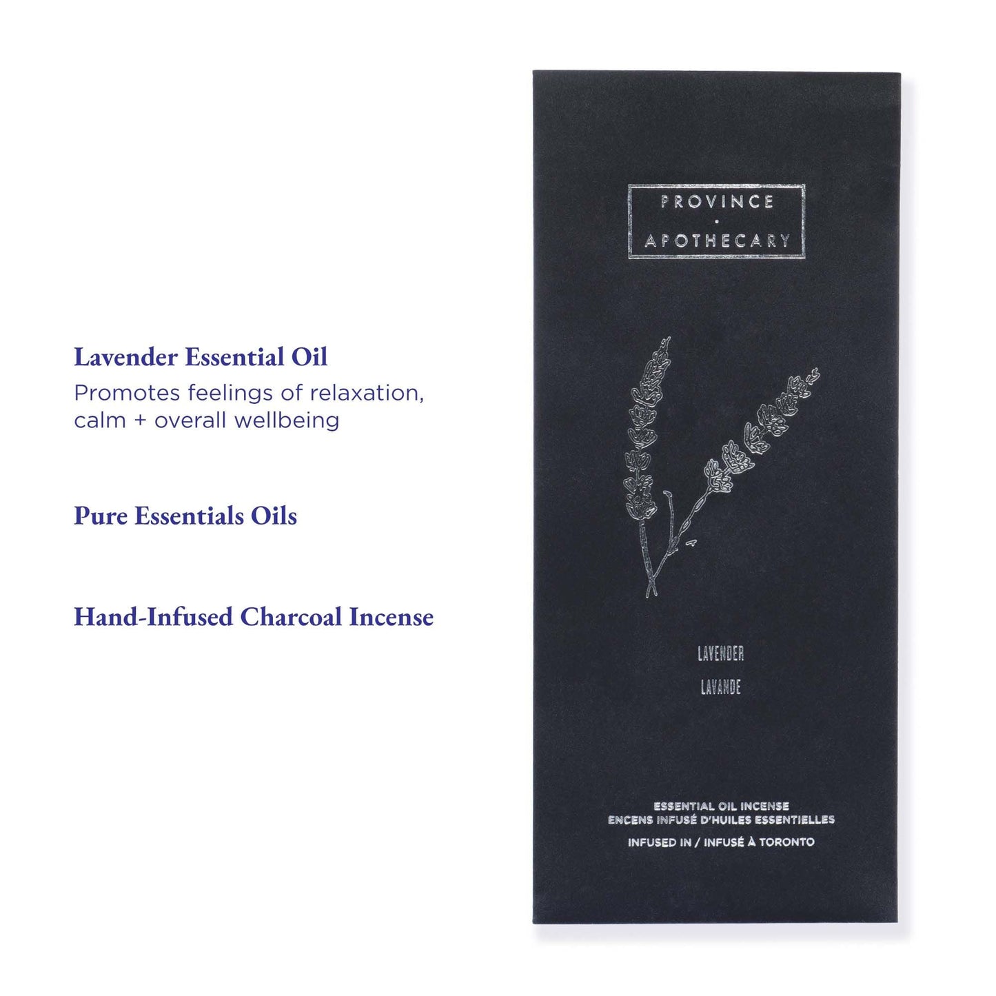 A box of incense sticks by Province Apothecary, infused with essential oils, in lavender scent. 