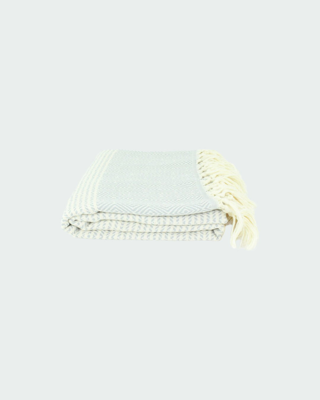 Turkish cotton peshtemal, thin beach towels in diamond design, in white and light grey color.