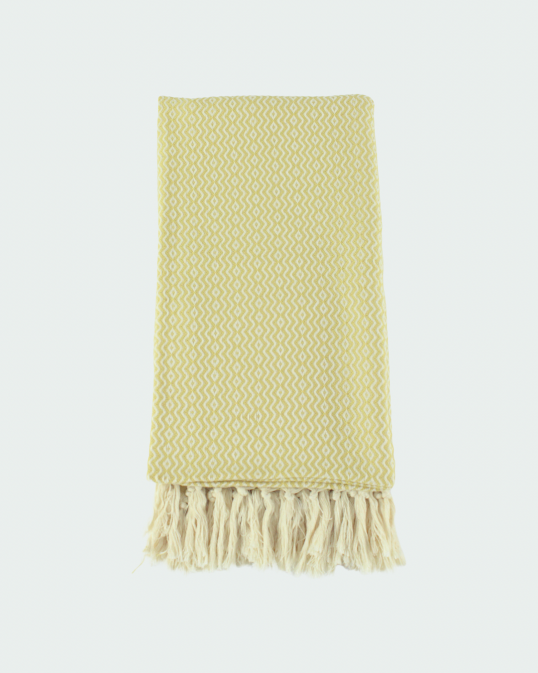 Turkish cotton peshtemal, thin beach towels in diamond design, in white and light yellow color.