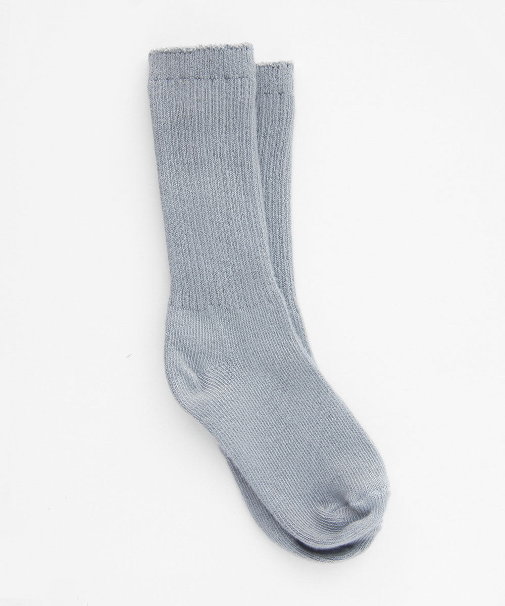 Long cotton socks in light blue-grey, by Okayok socks Canada.