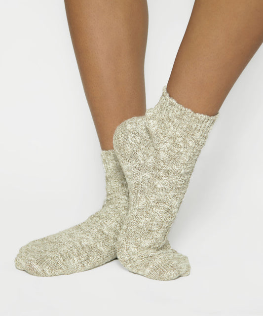 Cotton socks in khaki and white, by Okayok socks Canada.