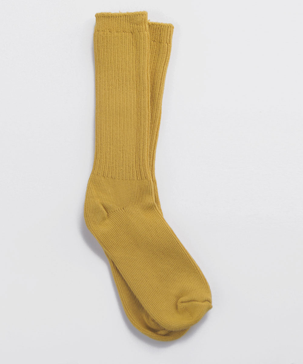 Long cotton socks in mustard, by Okayok socks Canada.